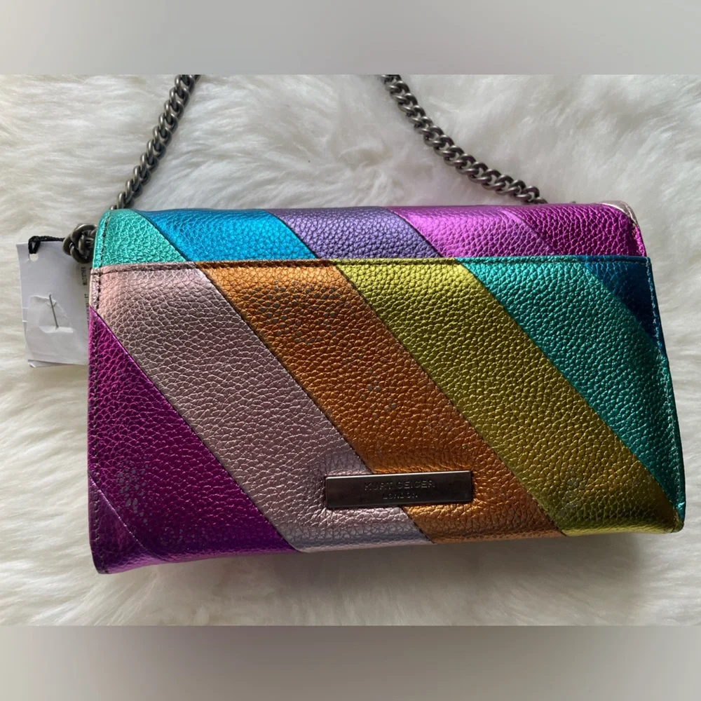 New! Kurt Geiger Rainbow Striped Crossbody Bag - Picture 3 of 9